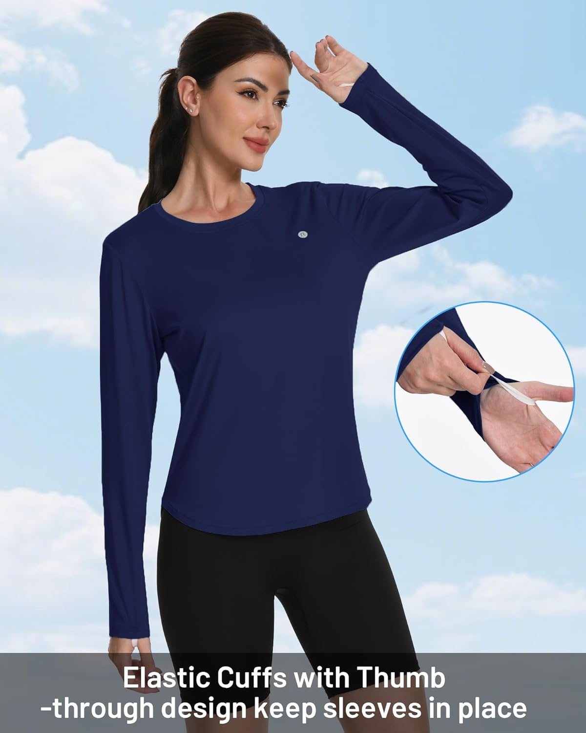 image:imageRunhit Womens Sun Shirt Long Sleeve UPF 50 Sun Protection Lightweight Tops SPF Quick Dry Workout Hiking Rash GuardDeep Sea Blue