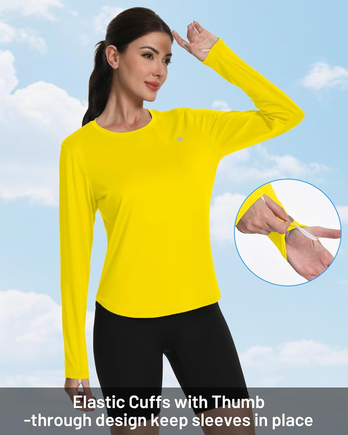 image:imageRunhit Womens Sun Shirt Long Sleeve UPF 50 Sun Protection Lightweight Tops SPF Quick Dry Workout Hiking Rash GuardGolden Yellow