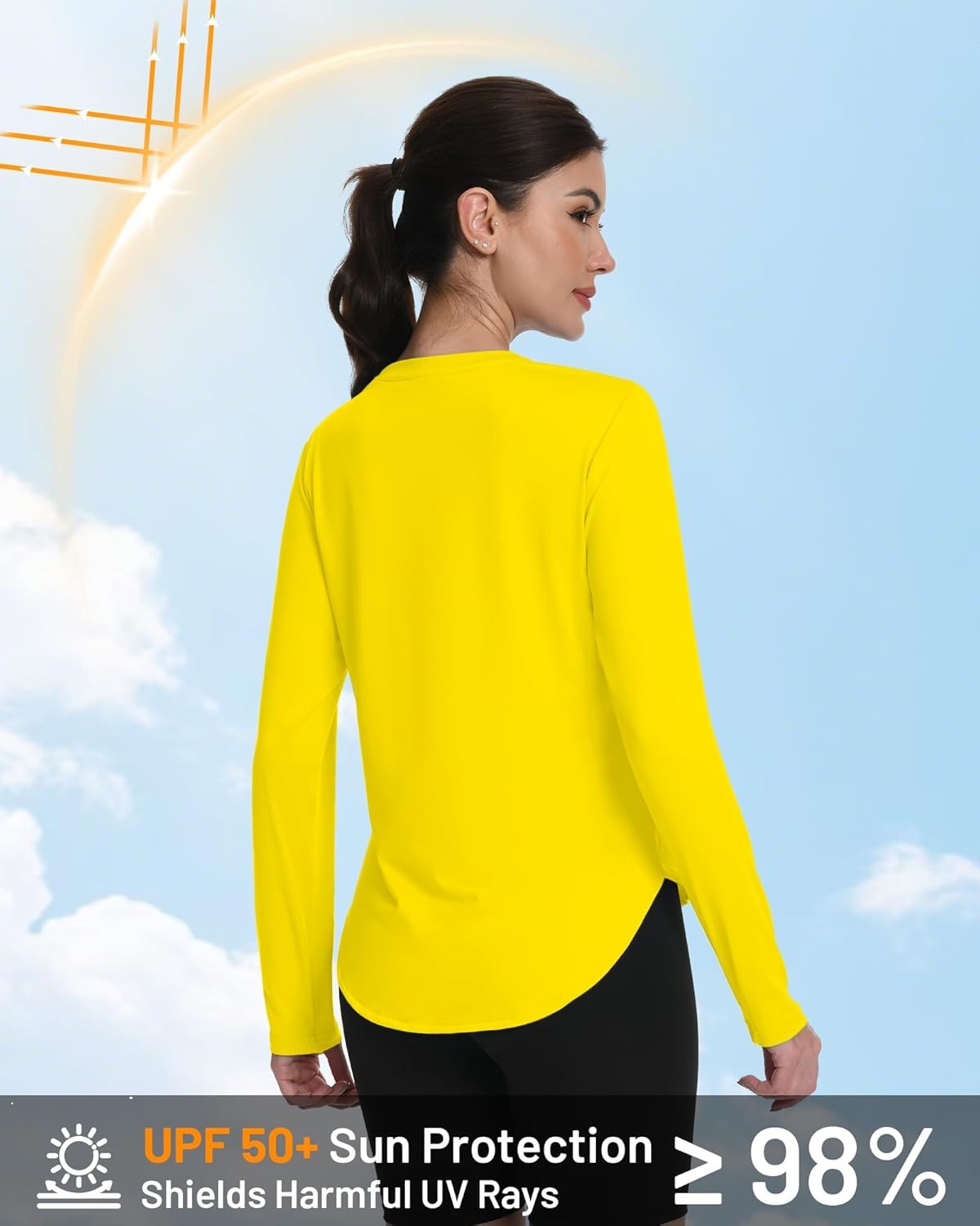 image:imageRunhit Womens Sun Shirt Long Sleeve UPF 50 Sun Protection Lightweight Tops SPF Quick Dry Workout Hiking Rash GuardGolden Yellow