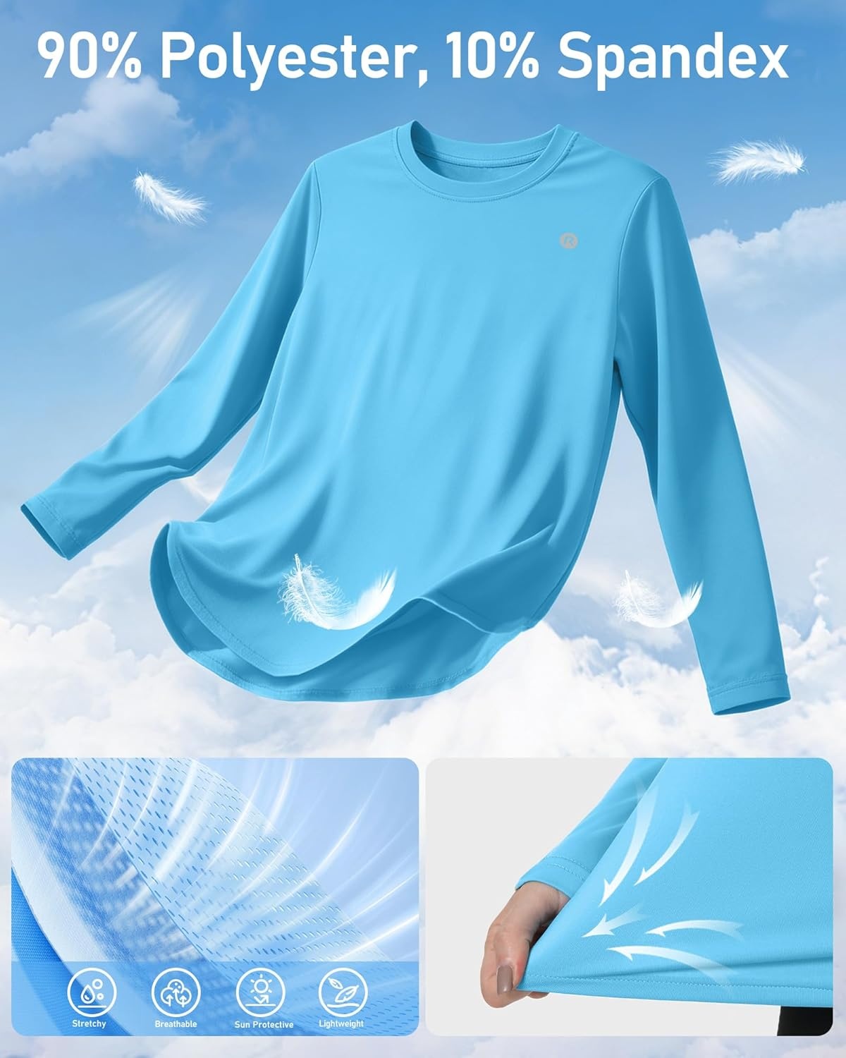 image:imageRunhit Womens Sun Shirt Long Sleeve UPF 50 Sun Protection Lightweight Tops SPF Quick Dry Workout Hiking Rash GuardLight Blue