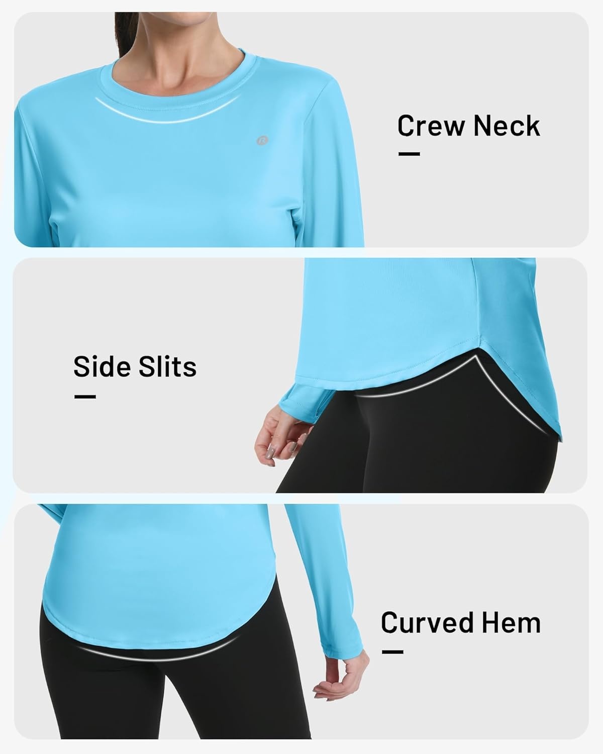 image:imageRunhit Womens Sun Shirt Long Sleeve UPF 50 Sun Protection Lightweight Tops SPF Quick Dry Workout Hiking Rash GuardLight Blue