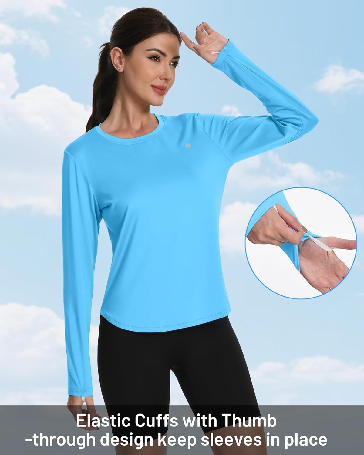 image:imageRunhit Womens Sun Shirt Long Sleeve UPF 50 Sun Protection Lightweight Tops SPF Quick Dry Workout Hiking Rash GuardLight Blue