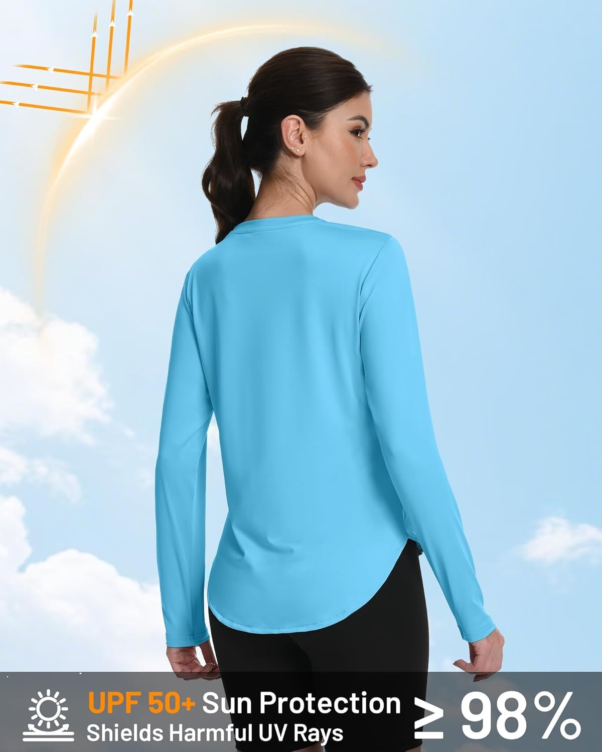 image:imageRunhit Womens Sun Shirt Long Sleeve UPF 50 Sun Protection Lightweight Tops SPF Quick Dry Workout Hiking Rash GuardLight Blue