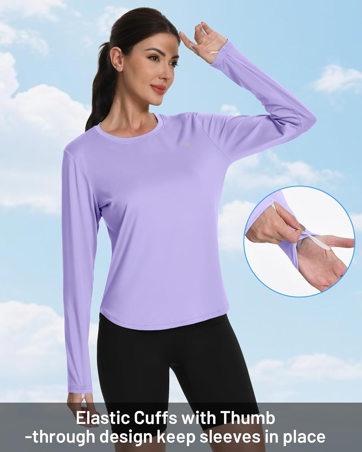 image:imageRunhit Womens Sun Shirt Long Sleeve UPF 50 Sun Protection Lightweight Tops SPF Quick Dry Workout Hiking Rash GuardLight Purple