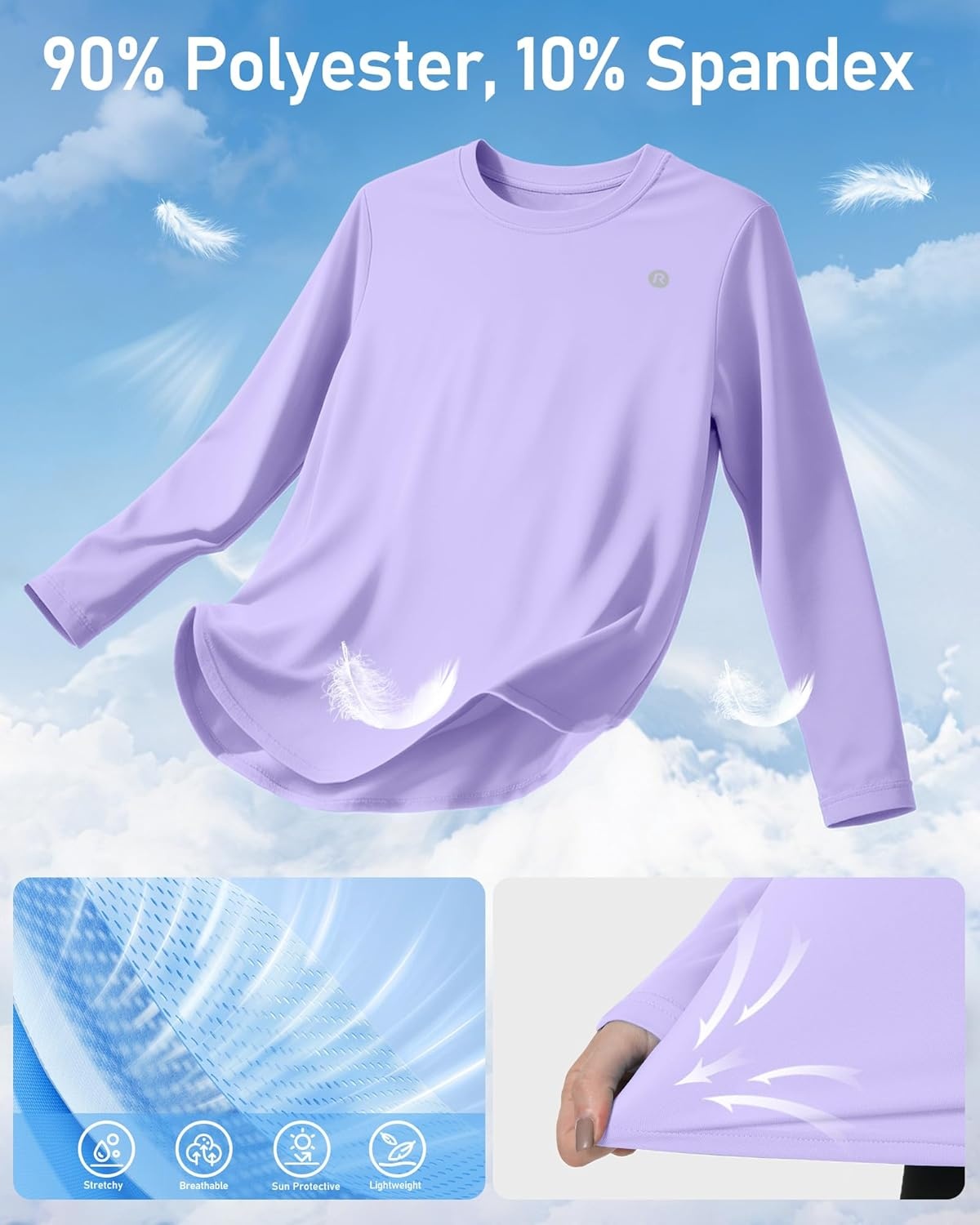 image:imageRunhit Womens Sun Shirt Long Sleeve UPF 50 Sun Protection Lightweight Tops SPF Quick Dry Workout Hiking Rash GuardLight Purple