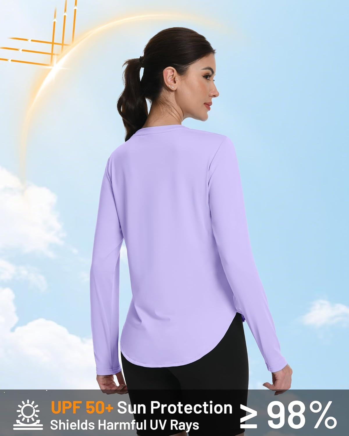 image:imageRunhit Womens Sun Shirt Long Sleeve UPF 50 Sun Protection Lightweight Tops SPF Quick Dry Workout Hiking Rash GuardLight Purple