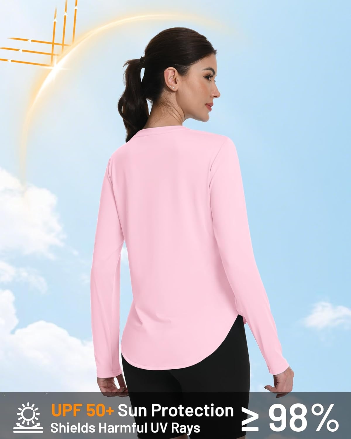 image:imageRunhit Womens Sun Shirt Long Sleeve UPF 50 Sun Protection Lightweight Tops SPF Quick Dry Workout Hiking Rash GuardPink