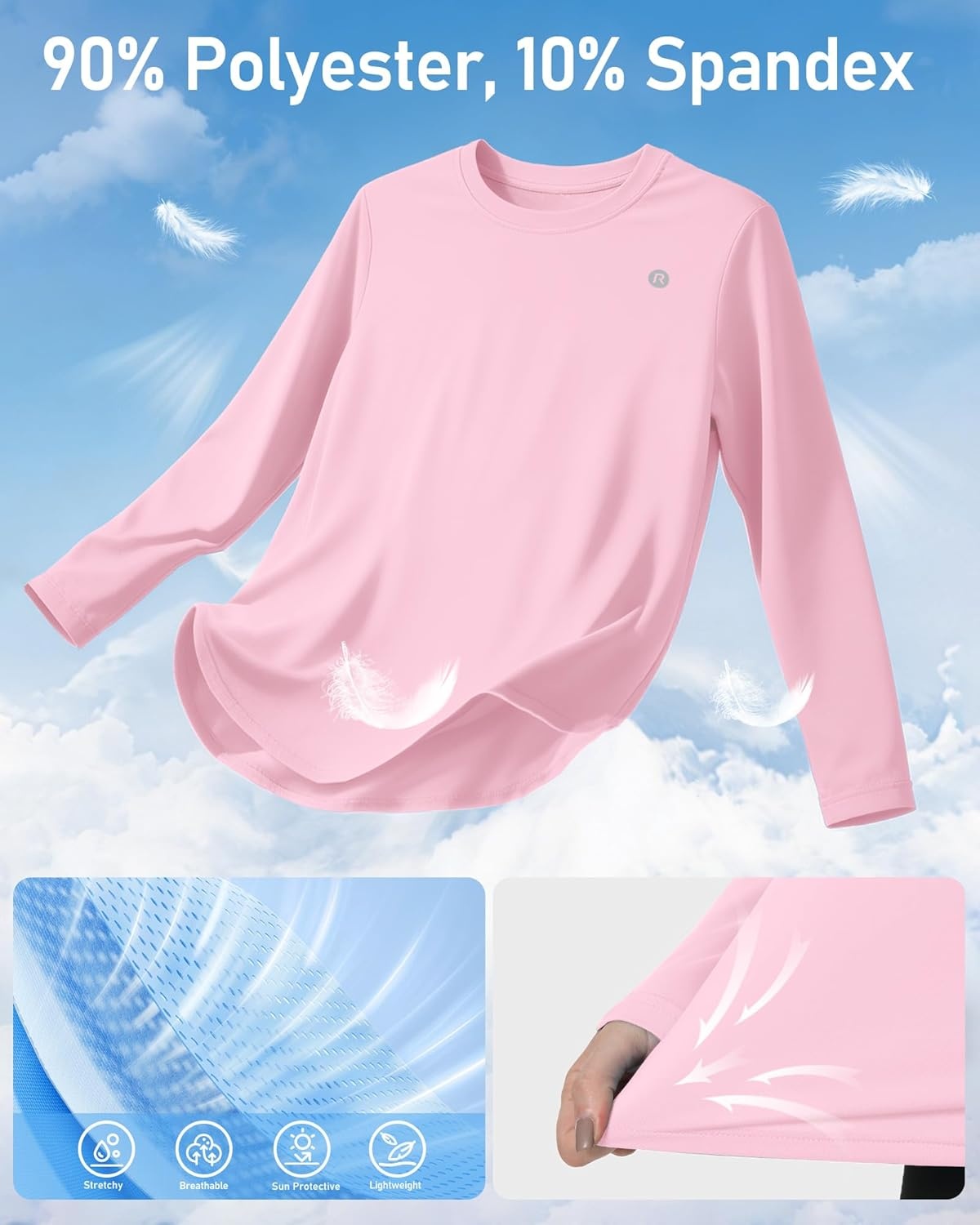image:imageRunhit Womens Sun Shirt Long Sleeve UPF 50 Sun Protection Lightweight Tops SPF Quick Dry Workout Hiking Rash GuardPink