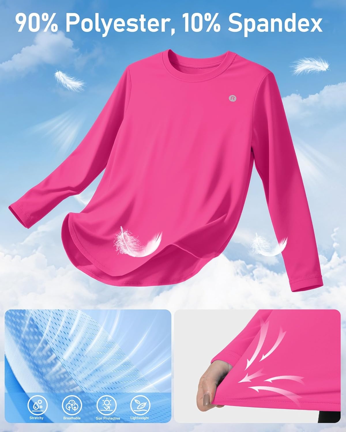 image:imageRunhit Womens Sun Shirt Long Sleeve UPF 50 Sun Protection Lightweight Tops SPF Quick Dry Workout Hiking Rash GuardRose Red