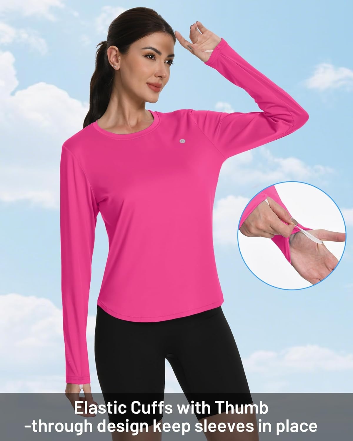 image:imageRunhit Womens Sun Shirt Long Sleeve UPF 50 Sun Protection Lightweight Tops SPF Quick Dry Workout Hiking Rash GuardRose Red