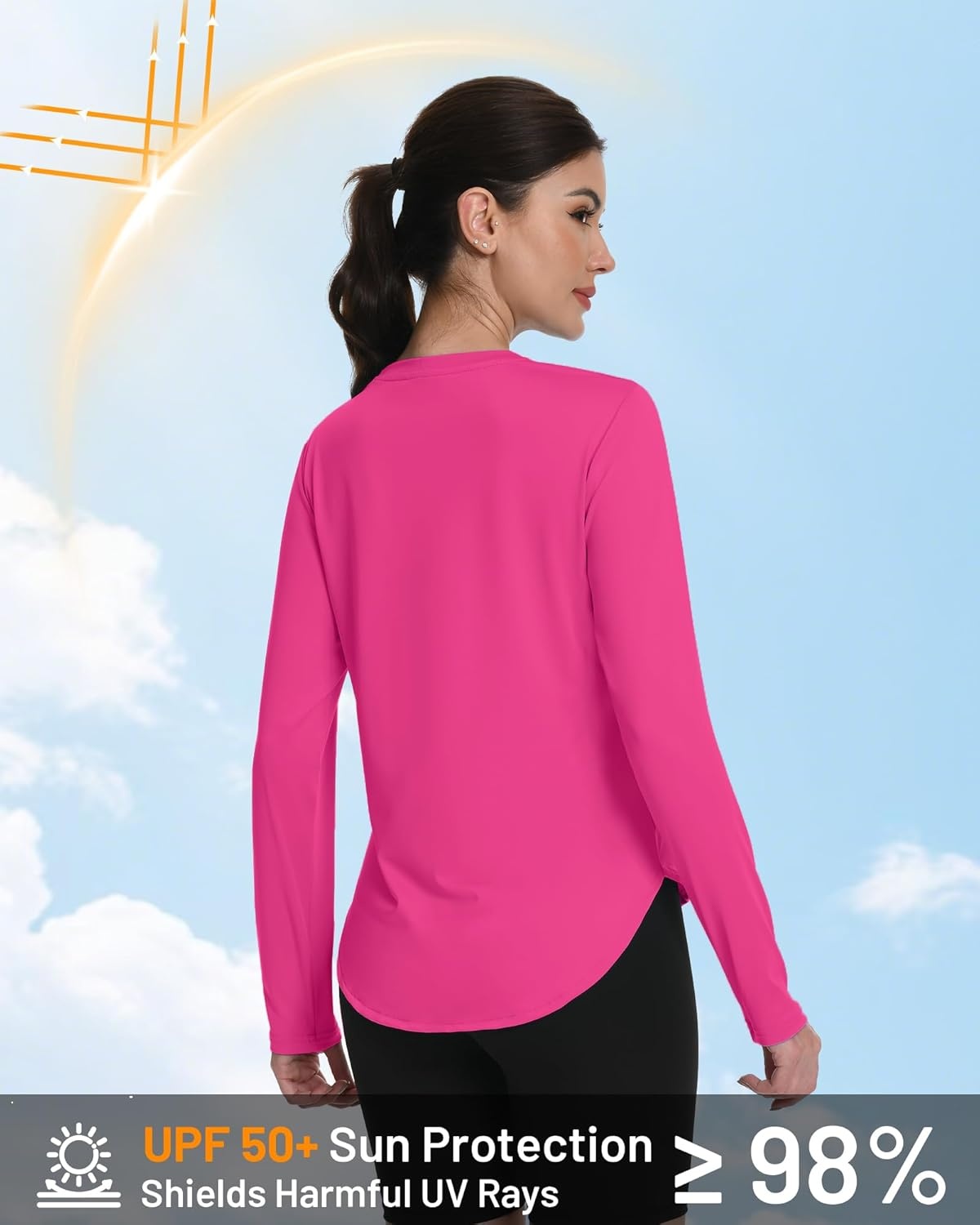 image:imageRunhit Womens Sun Shirt Long Sleeve UPF 50 Sun Protection Lightweight Tops SPF Quick Dry Workout Hiking Rash GuardRose Red