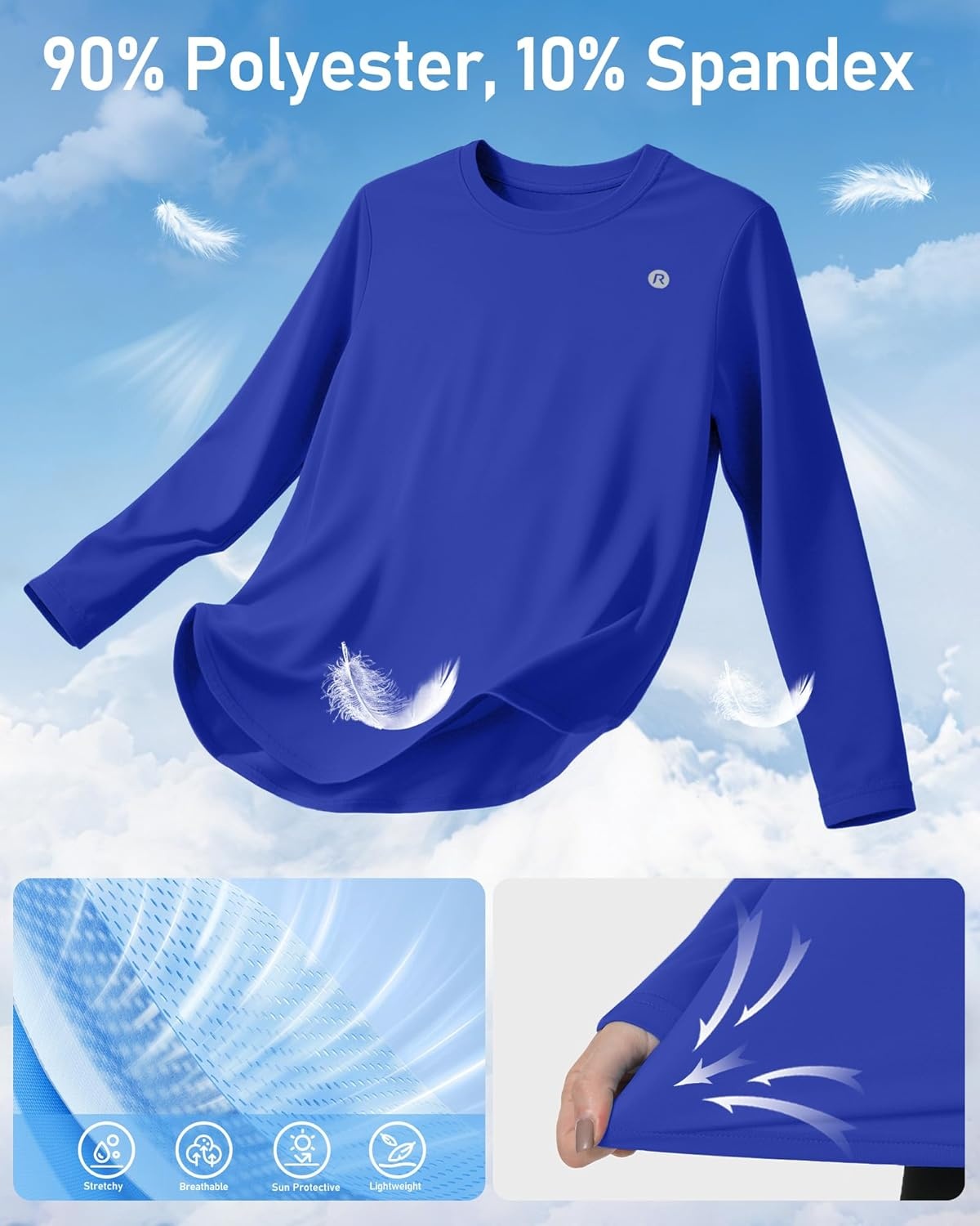 image:imageRunhit Womens Sun Shirt Long Sleeve UPF 50 Sun Protection Lightweight Tops SPF Quick Dry Workout Hiking Rash GuardRoyal Blue