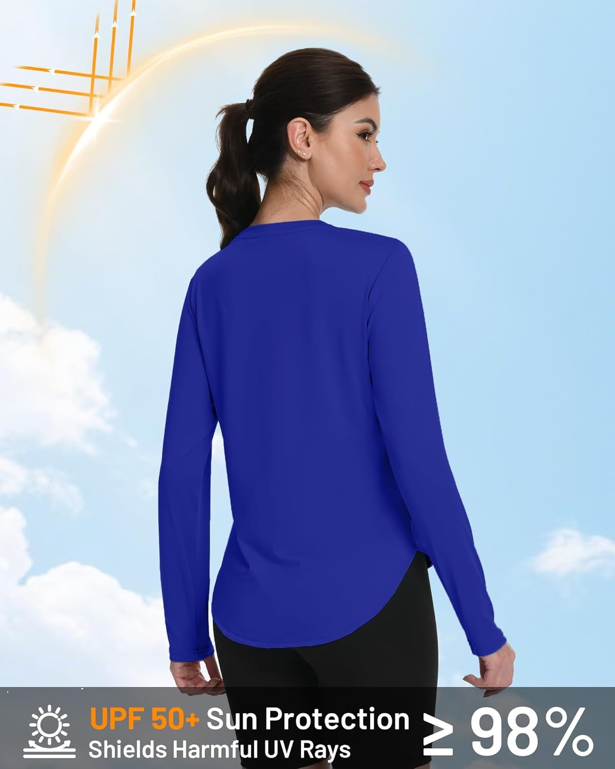 image:imageRunhit Womens Sun Shirt Long Sleeve UPF 50 Sun Protection Lightweight Tops SPF Quick Dry Workout Hiking Rash GuardRoyal Blue