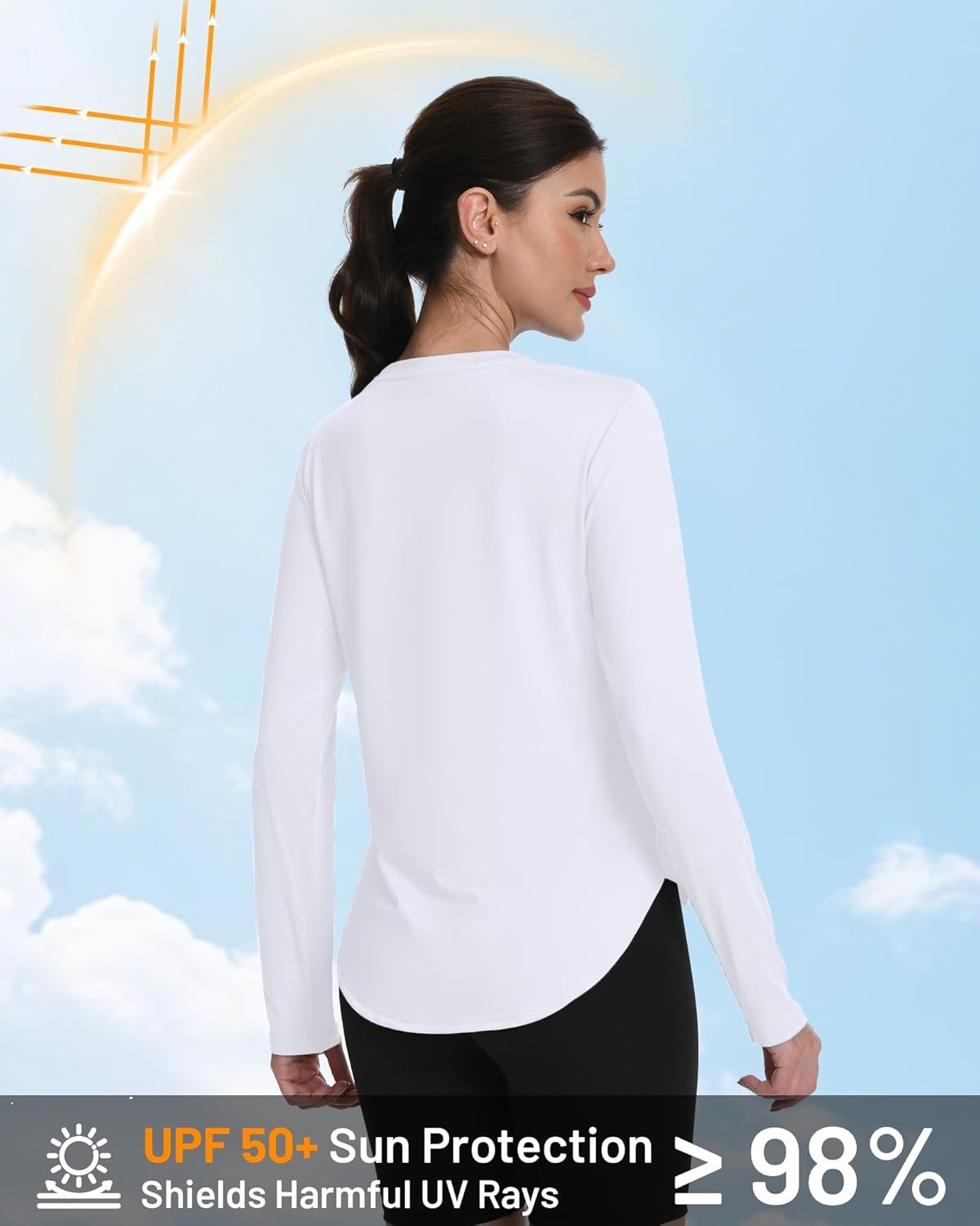 image:imageRunhit Womens Sun Shirt Long Sleeve UPF 50 Sun Protection Lightweight Tops SPF Quick Dry Workout Hiking Rash GuardWhite