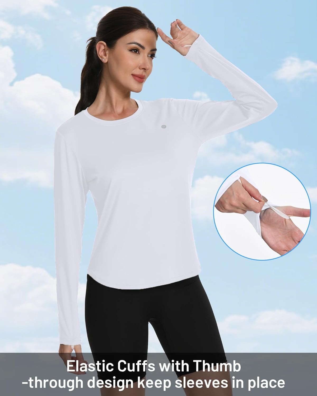 image:imageRunhit Womens Sun Shirt Long Sleeve UPF 50 Sun Protection Lightweight Tops SPF Quick Dry Workout Hiking Rash GuardWhite