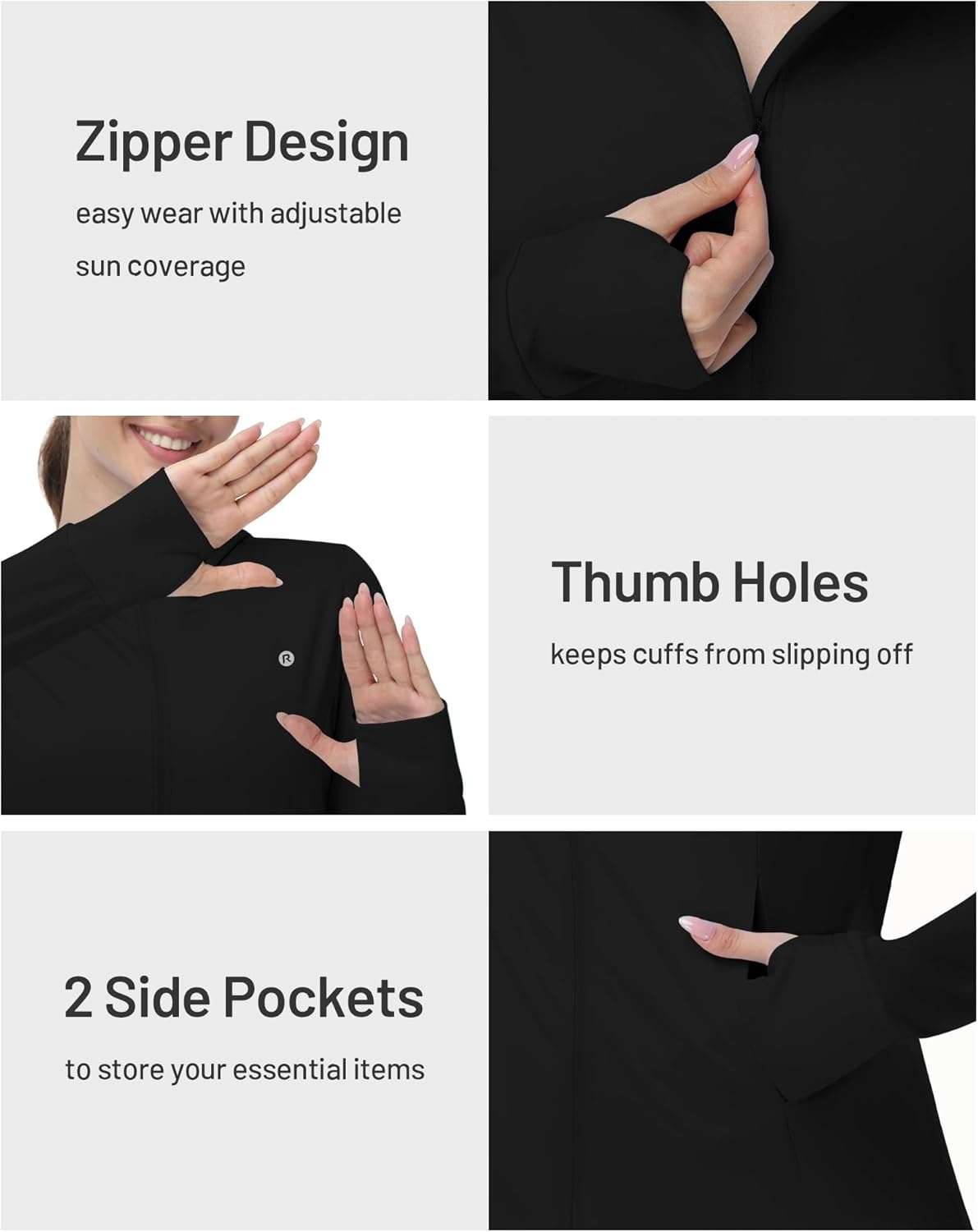 image:imageRunhit Womens UPF 50 Sun Protection Jacket Hoodie Lightweight Zip Up Long Sleeve Sun Shirt with Pockets for Hiking WorkoutBlack