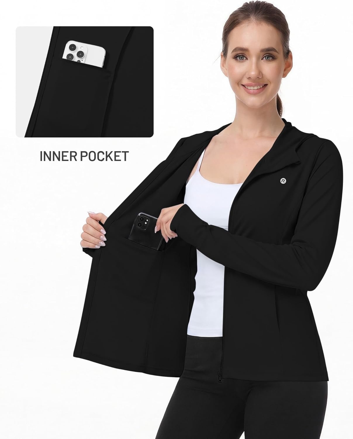 image:imageRunhit Womens UPF 50 Sun Protection Jacket Hoodie Lightweight Zip Up Long Sleeve Sun Shirt with Pockets for Hiking WorkoutBlack