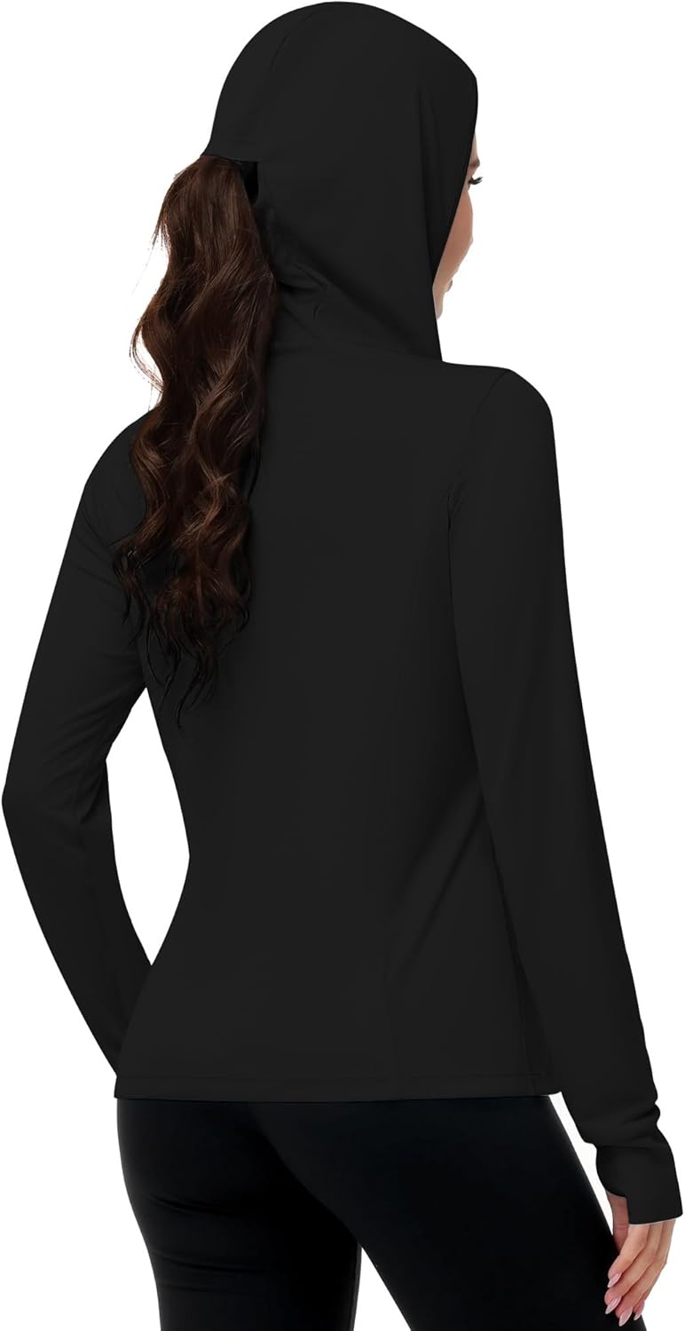 image:imageRunhit Womens UPF 50 Sun Protection Jacket Hoodie Lightweight Zip Up Long Sleeve Sun Shirt with Pockets for Hiking WorkoutBlack