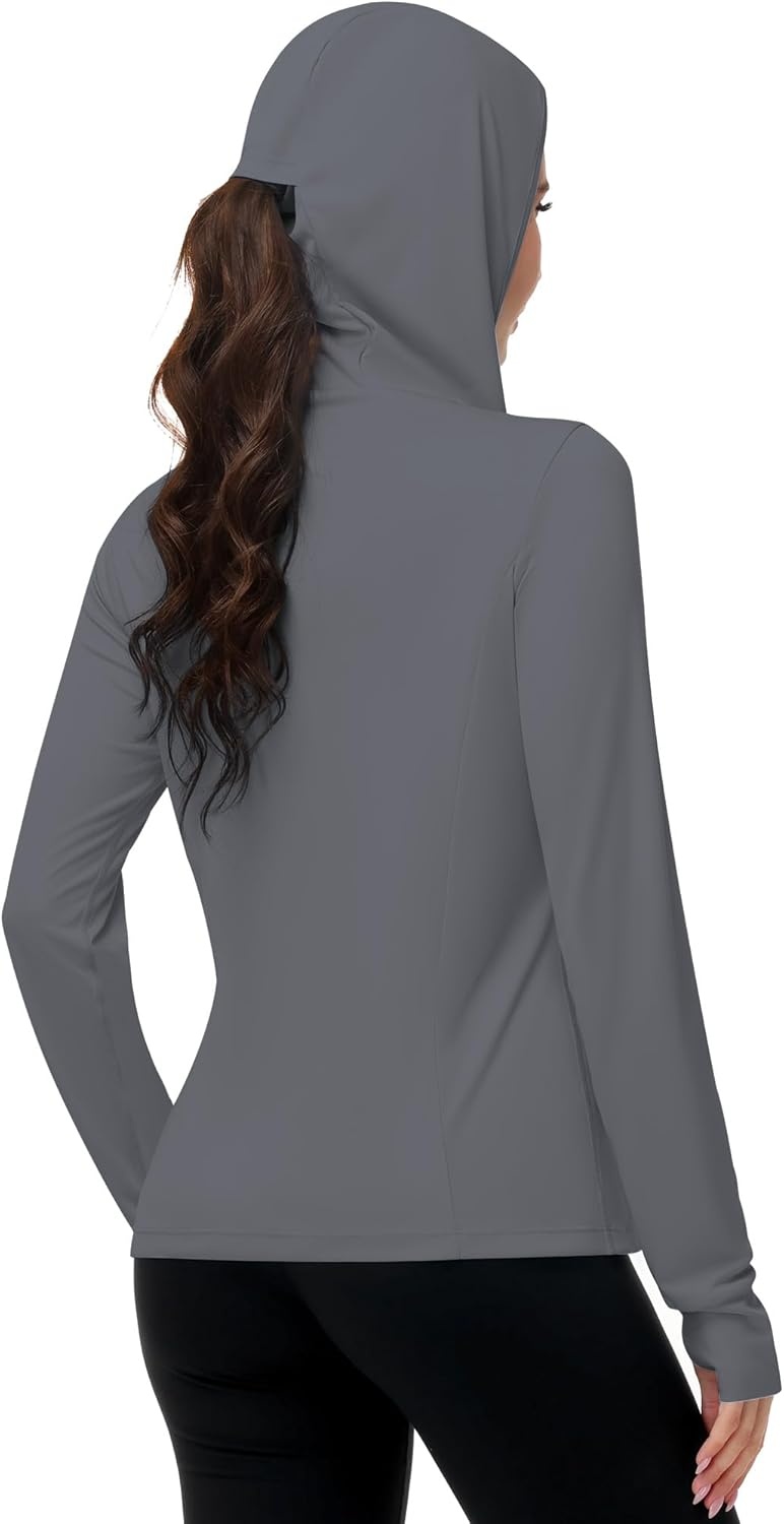 image:imageRunhit Womens UPF 50 Sun Protection Jacket Hoodie Lightweight Zip Up Long Sleeve Sun Shirt with Pockets for Hiking WorkoutDeep Grey
