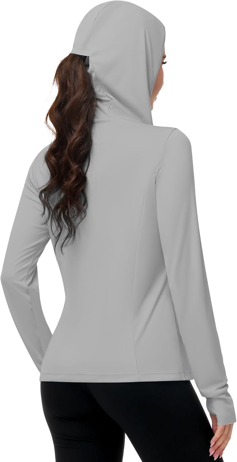 image:imageRunhit Womens UPF 50 Sun Protection Jacket Hoodie Lightweight Zip Up Long Sleeve Sun Shirt with Pockets for Hiking WorkoutLight Grey