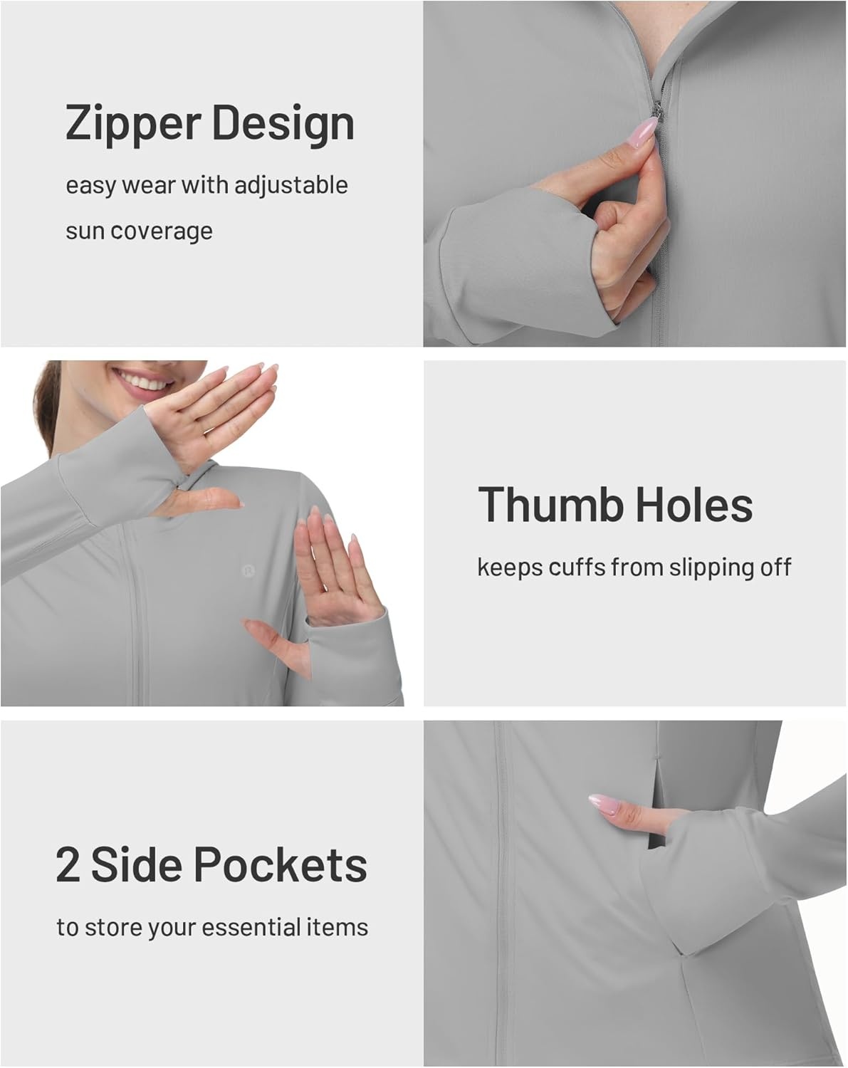 image:imageRunhit Womens UPF 50 Sun Protection Jacket Hoodie Lightweight Zip Up Long Sleeve Sun Shirt with Pockets for Hiking WorkoutLight Grey