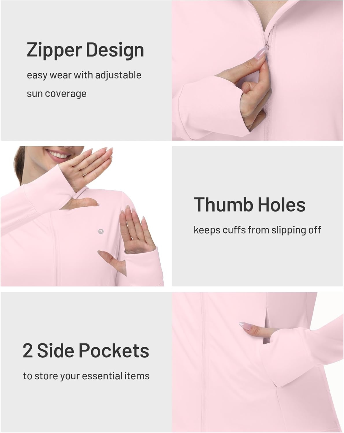 image:imageRunhit Womens UPF 50 Sun Protection Jacket Hoodie Lightweight Zip Up Long Sleeve Sun Shirt with Pockets for Hiking WorkoutPink
