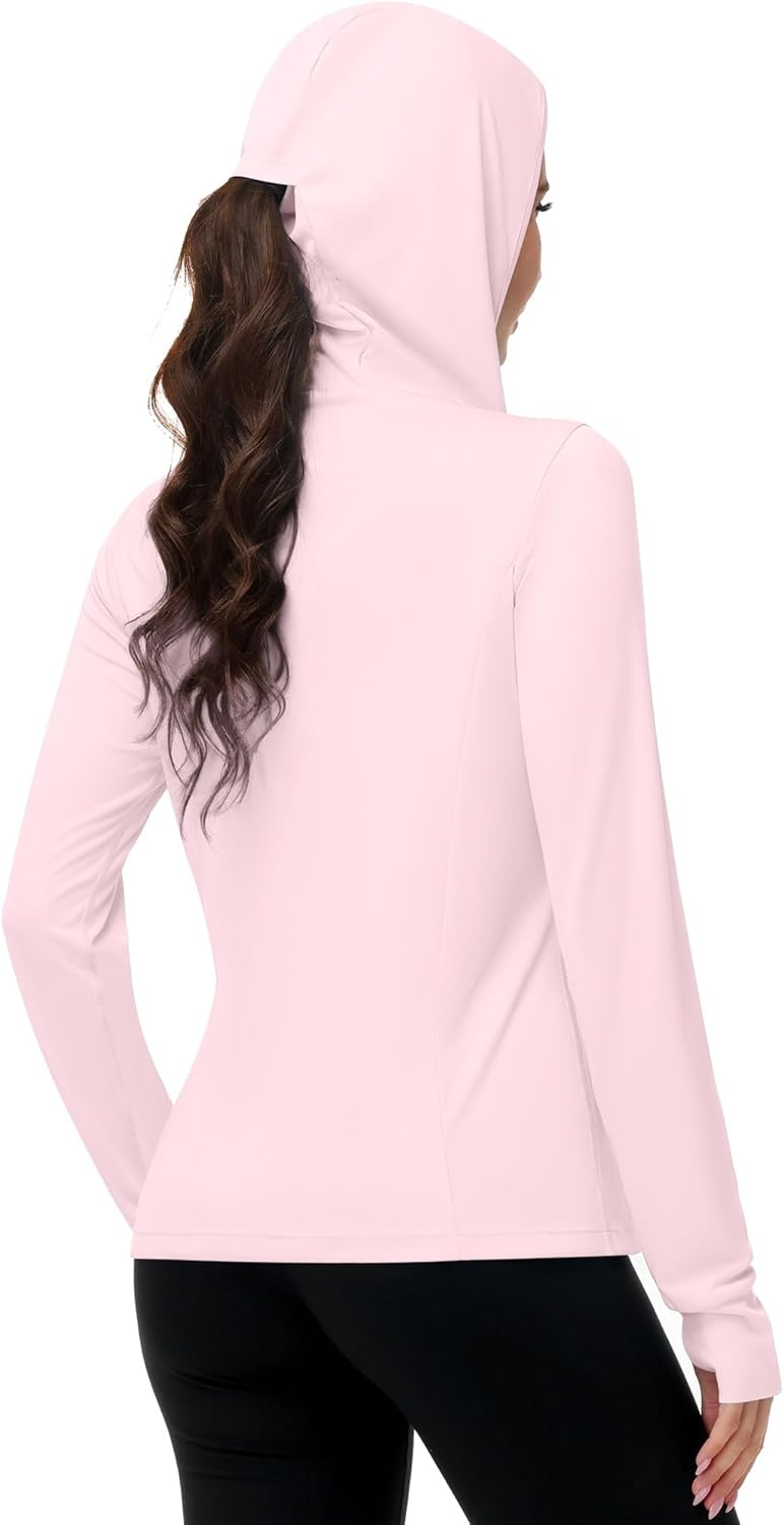 image:imageRunhit Womens UPF 50 Sun Protection Jacket Hoodie Lightweight Zip Up Long Sleeve Sun Shirt with Pockets for Hiking WorkoutPink