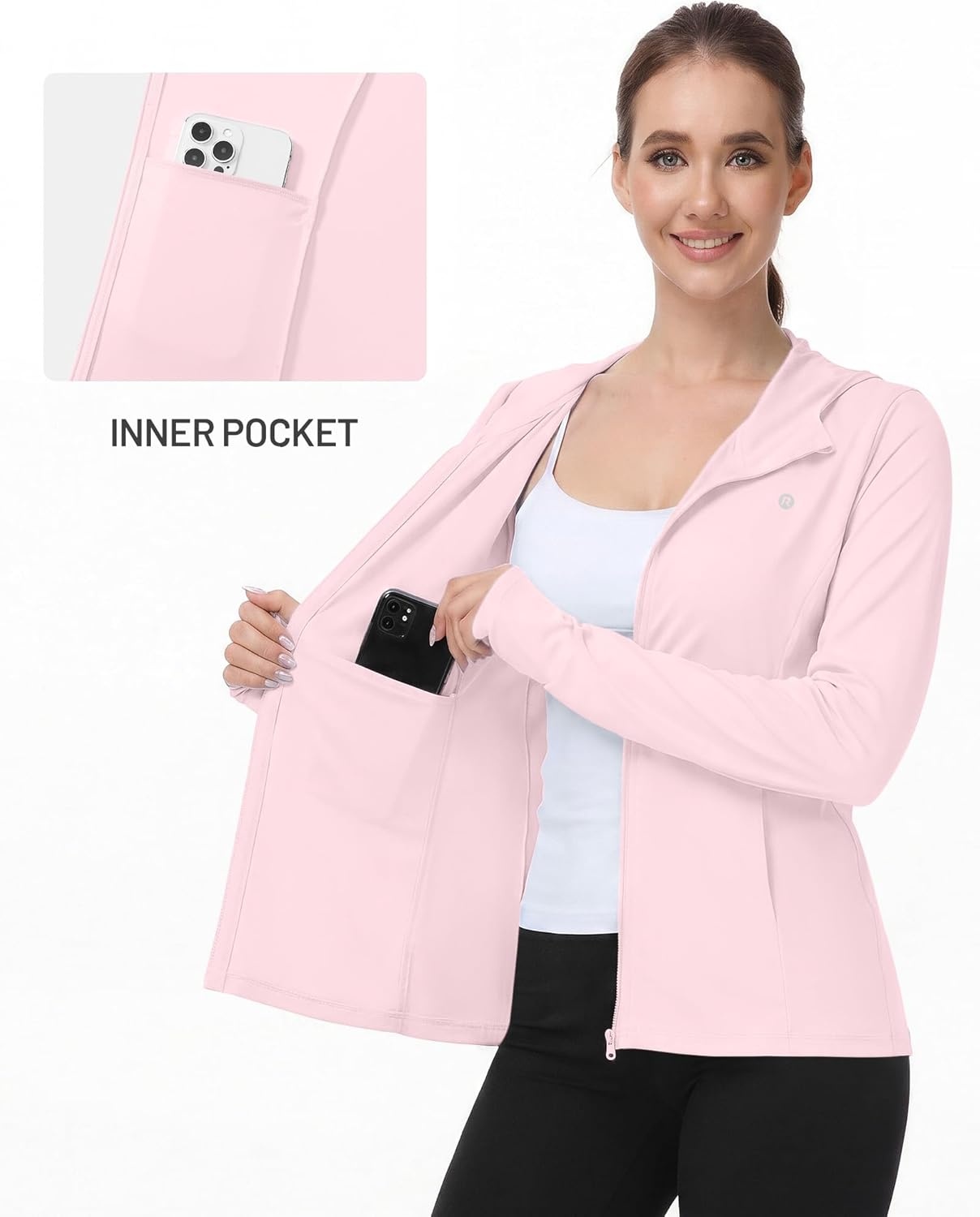 image:imageRunhit Womens UPF 50 Sun Protection Jacket Hoodie Lightweight Zip Up Long Sleeve Sun Shirt with Pockets for Hiking WorkoutPink