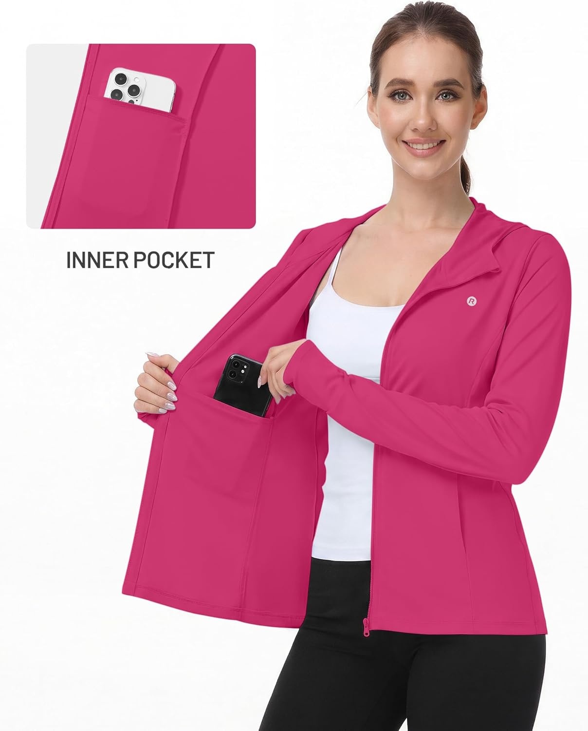 image:imageRunhit Womens UPF 50 Sun Protection Jacket Hoodie Lightweight Zip Up Long Sleeve Sun Shirt with Pockets for Hiking WorkoutRose Red