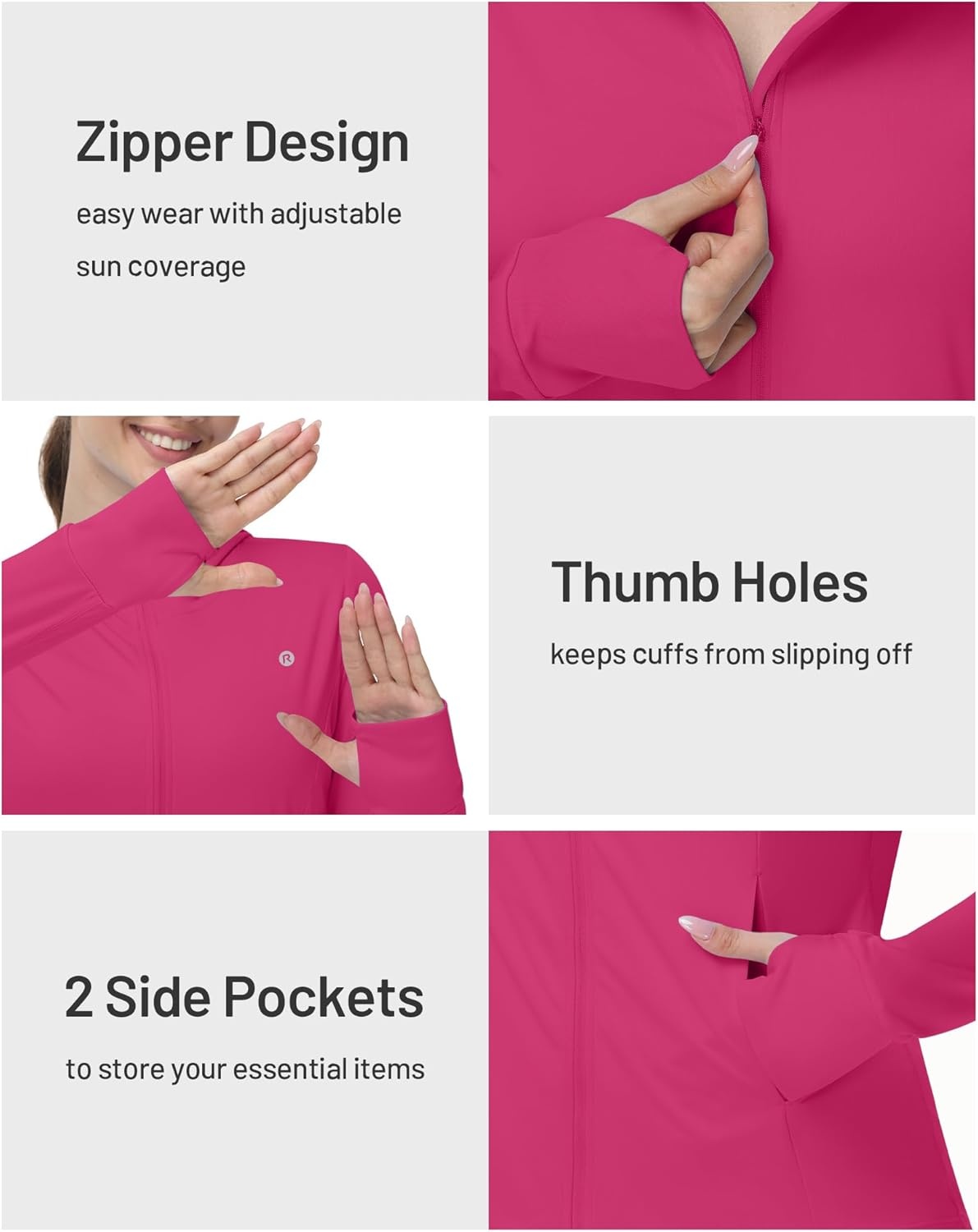 image:imageRunhit Womens UPF 50 Sun Protection Jacket Hoodie Lightweight Zip Up Long Sleeve Sun Shirt with Pockets for Hiking WorkoutRose Red