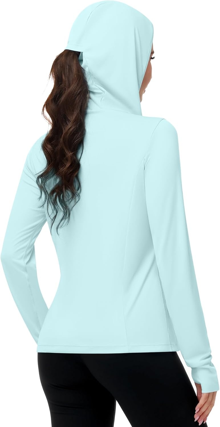 image:imageRunhit Womens UPF 50 Sun Protection Jacket Hoodie Lightweight Zip Up Long Sleeve Sun Shirt with Pockets for Hiking WorkoutSeafoam Green