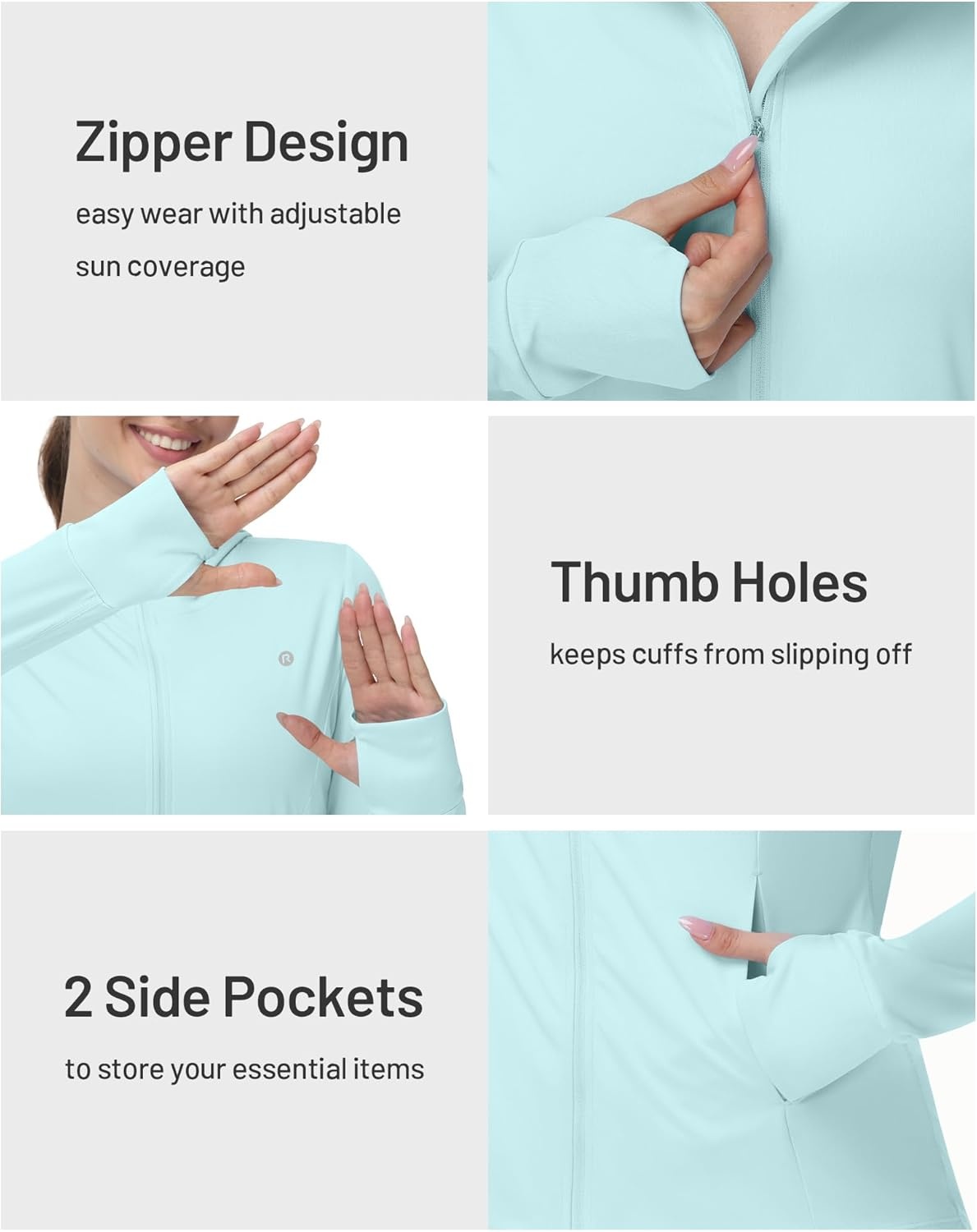 image:imageRunhit Womens UPF 50 Sun Protection Jacket Hoodie Lightweight Zip Up Long Sleeve Sun Shirt with Pockets for Hiking WorkoutSeafoam Green