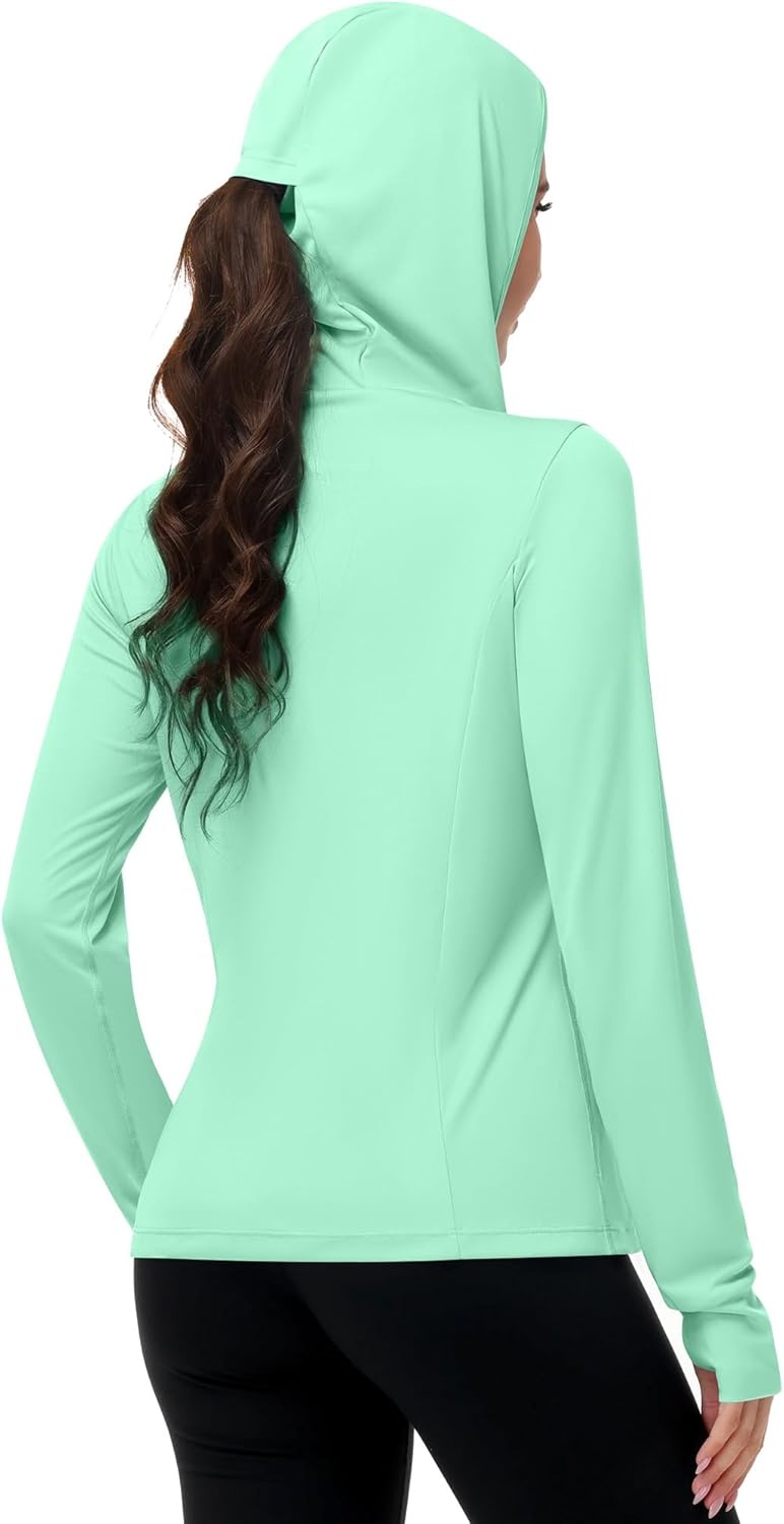 image:imageRunhit Womens UPF 50 Sun Protection Jacket Hoodie Lightweight Zip Up Long Sleeve Sun Shirt with Pockets for Hiking WorkoutSeaweed Green