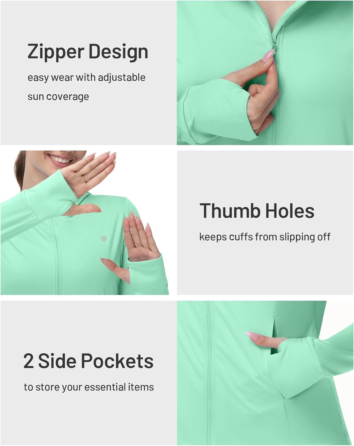 image:imageRunhit Womens UPF 50 Sun Protection Jacket Hoodie Lightweight Zip Up Long Sleeve Sun Shirt with Pockets for Hiking WorkoutSeaweed Green