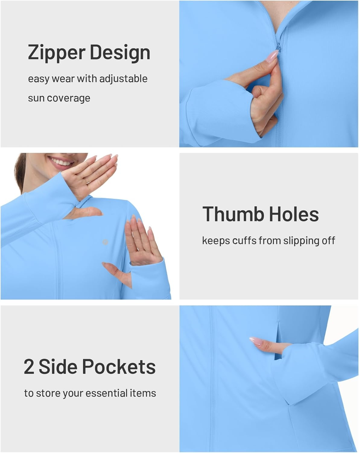 image:imageRunhit Womens UPF 50 Sun Protection Jacket Hoodie Lightweight Zip Up Long Sleeve Sun Shirt with Pockets for Hiking WorkoutSky Blue