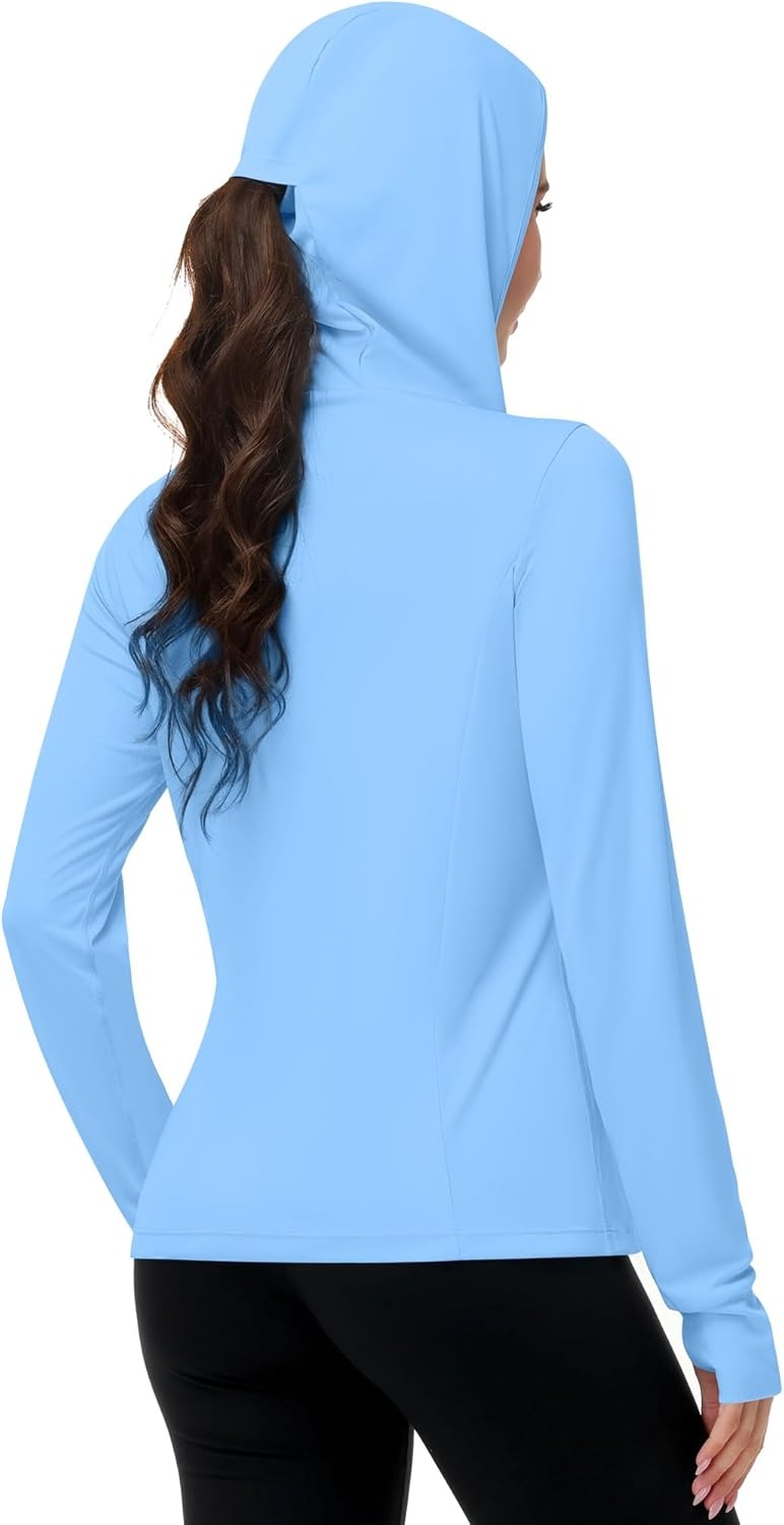 image:imageRunhit Womens UPF 50 Sun Protection Jacket Hoodie Lightweight Zip Up Long Sleeve Sun Shirt with Pockets for Hiking WorkoutSky Blue