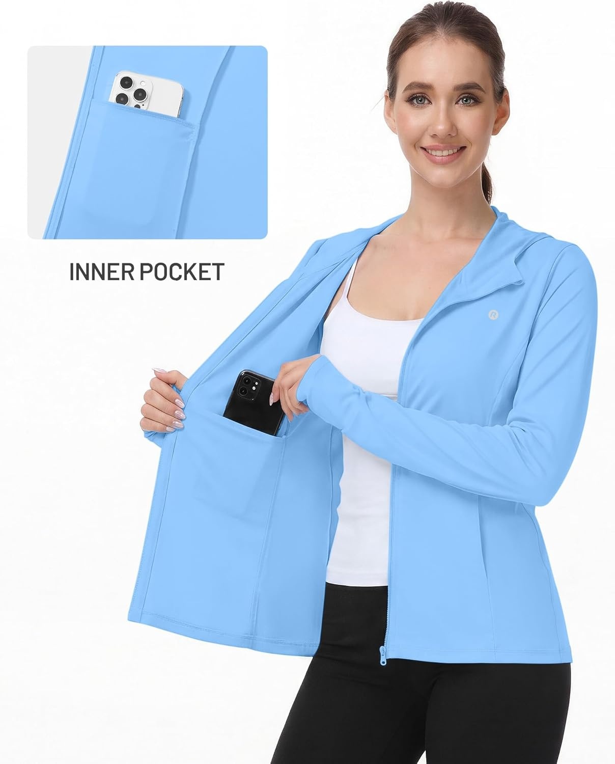 image:imageRunhit Womens UPF 50 Sun Protection Jacket Hoodie Lightweight Zip Up Long Sleeve Sun Shirt with Pockets for Hiking WorkoutSky Blue