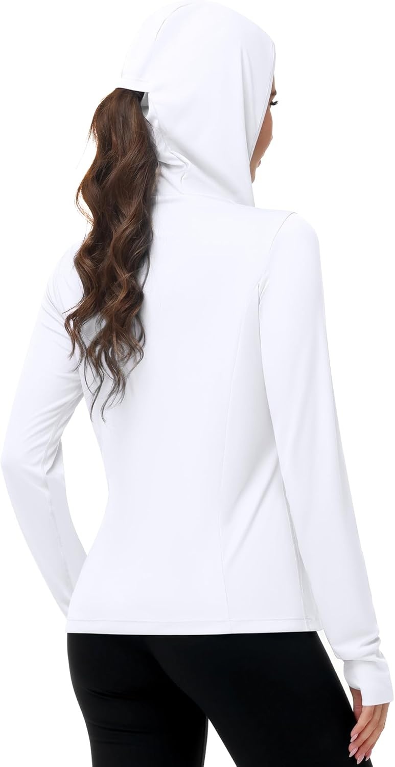 image:imageRunhit Womens UPF 50 Sun Protection Jacket Hoodie Lightweight Zip Up Long Sleeve Sun Shirt with Pockets for Hiking WorkoutWhite