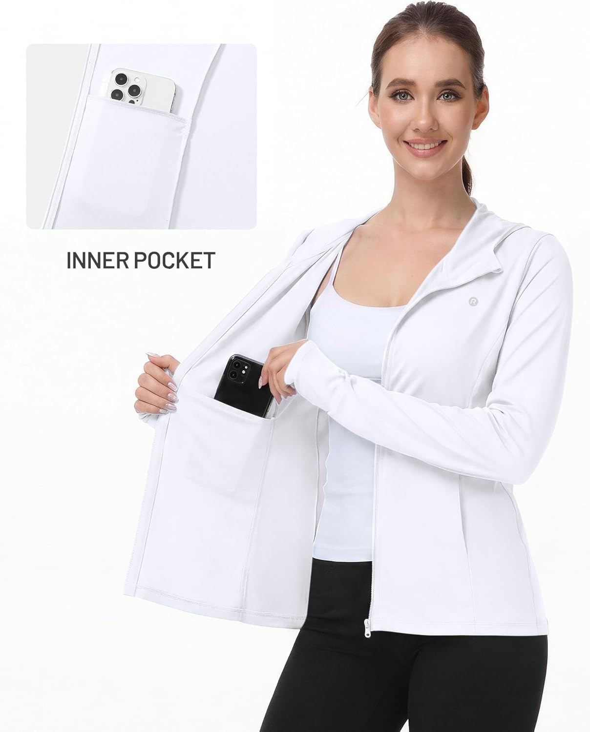 image:imageRunhit Womens UPF 50 Sun Protection Jacket Hoodie Lightweight Zip Up Long Sleeve Sun Shirt with Pockets for Hiking WorkoutWhite
