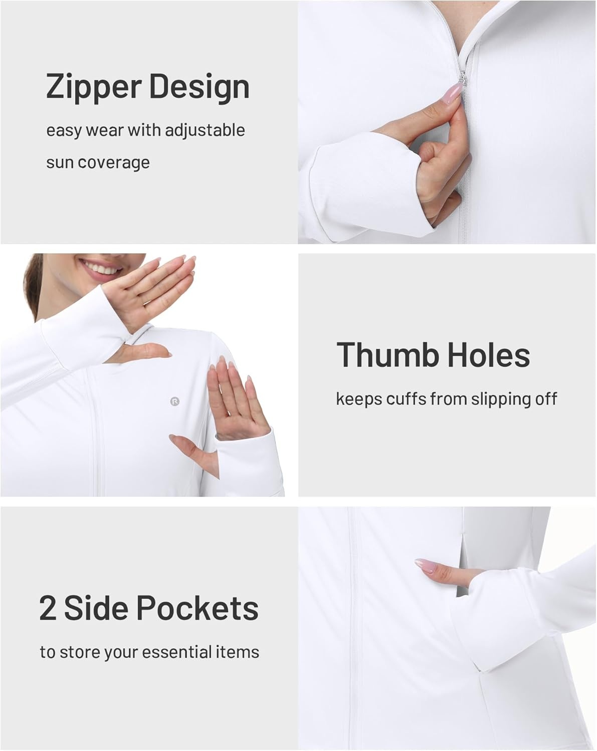 image:imageRunhit Womens UPF 50 Sun Protection Jacket Hoodie Lightweight Zip Up Long Sleeve Sun Shirt with Pockets for Hiking WorkoutWhite