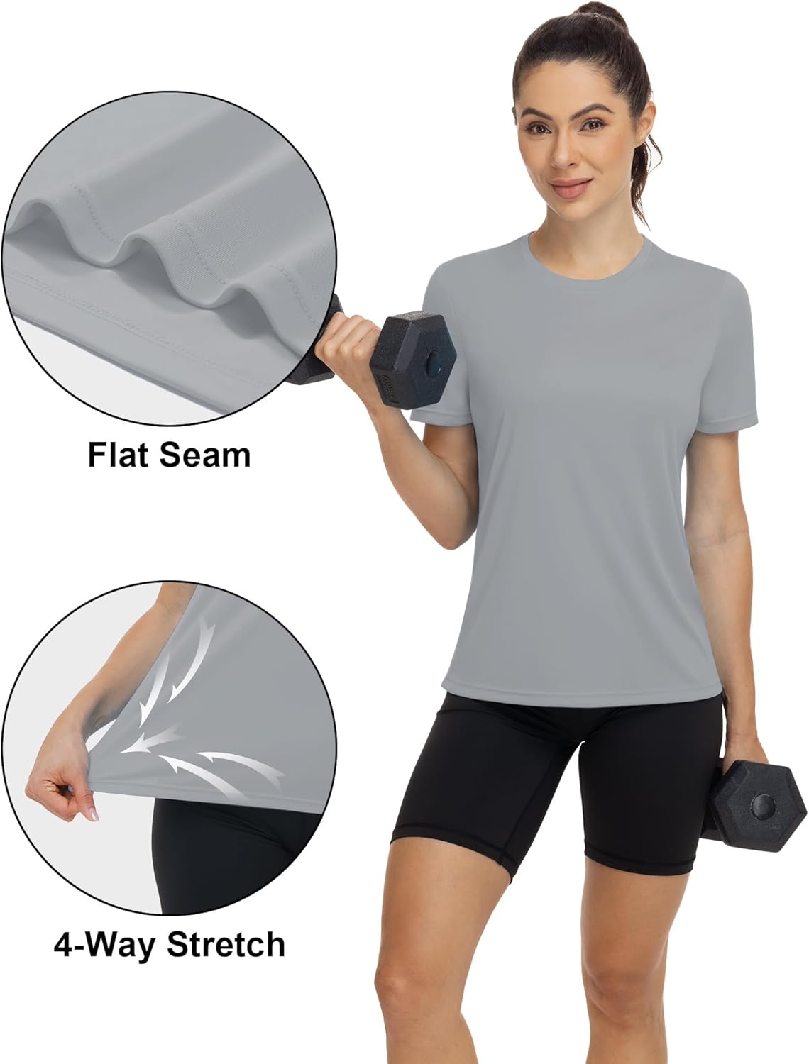 image:imageRunhit Womens UPF 50 Sun Protection Shirts Short Sleeve UV Rash Guard SPF Workout Tops TShirt Quick Dry Swim Hiking RunningLight Gray