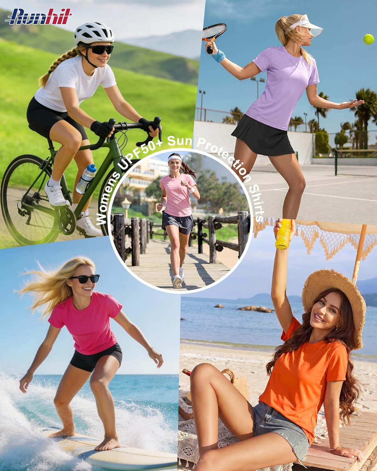 image:imageRunhit Womens UPF 50 Sun Protection Shirts Short Sleeve UV Rash Guard SPF Workout Tops TShirt Quick Dry Swim Hiking RunningLight Green