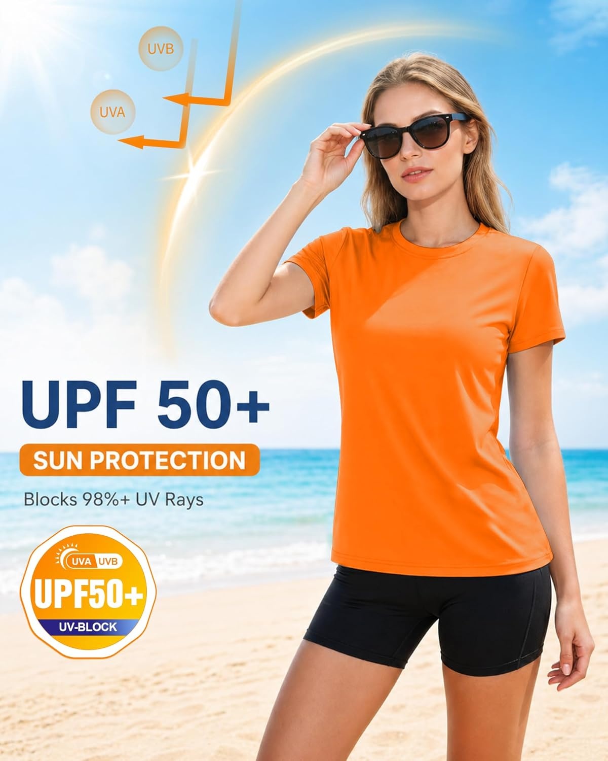 image:imageRunhit Womens UPF 50 Sun Protection Shirts Short Sleeve UV Rash Guard SPF Workout Tops TShirt Quick Dry Swim Hiking RunningOrange