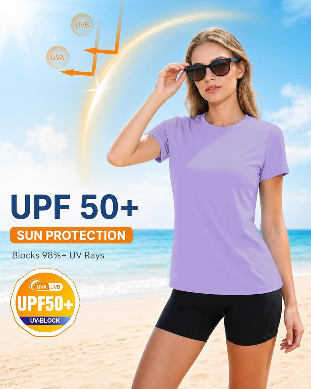 image:imageRunhit Womens UPF 50 Sun Protection Shirts Short Sleeve UV Rash Guard SPF Workout Tops TShirt Quick Dry Swim Hiking RunningPurple