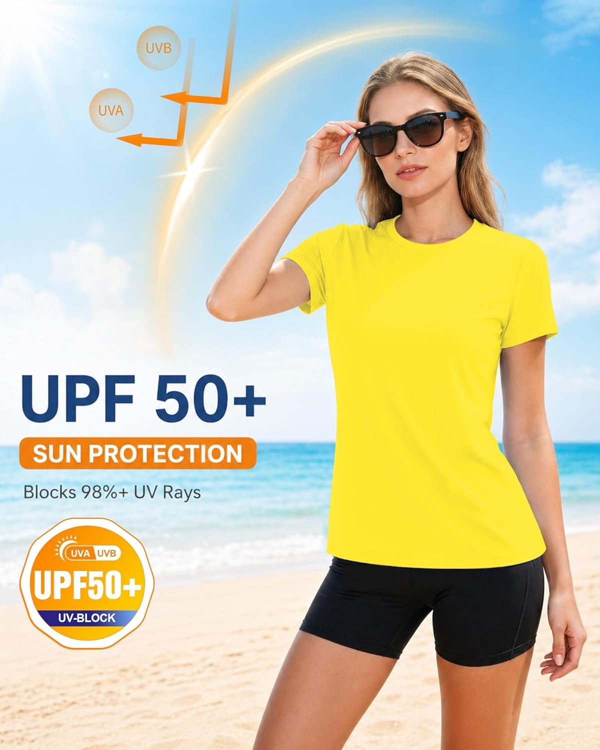 image:imageRunhit Womens UPF 50 Sun Protection Shirts Short Sleeve UV Rash Guard SPF Workout Tops TShirt Quick Dry Swim Hiking RunningYellow