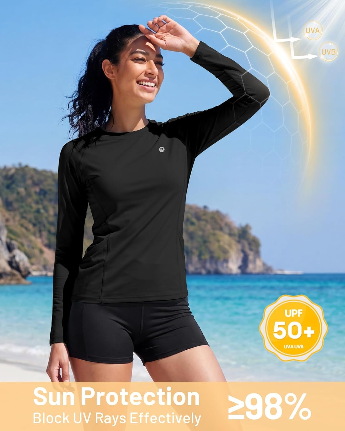 image:imageRunhit Womens UPF 50 Sun Shirts with Pockets Long Sleeve UV Protection Swim Rash Guard Lightweight Quick Dry Workout HikingBlack