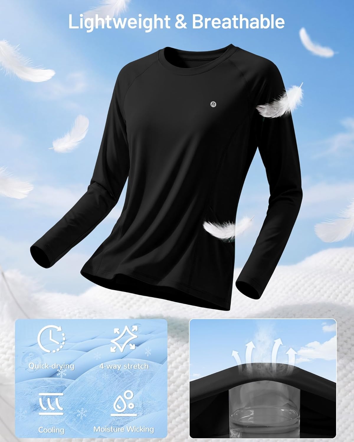 image:imageRunhit Womens UPF 50 Sun Shirts with Pockets Long Sleeve UV Protection Swim Rash Guard Lightweight Quick Dry Workout HikingBlack
