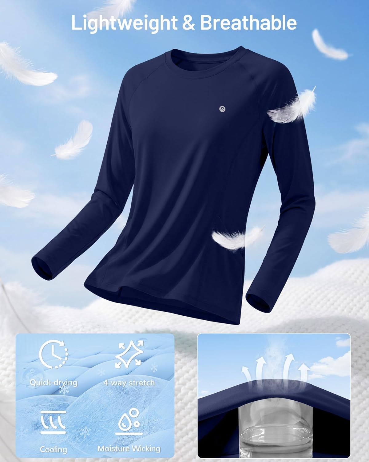 image:imageRunhit Womens UPF 50 Sun Shirts with Pockets Long Sleeve UV Protection Swim Rash Guard Lightweight Quick Dry Workout HikingDark Blue