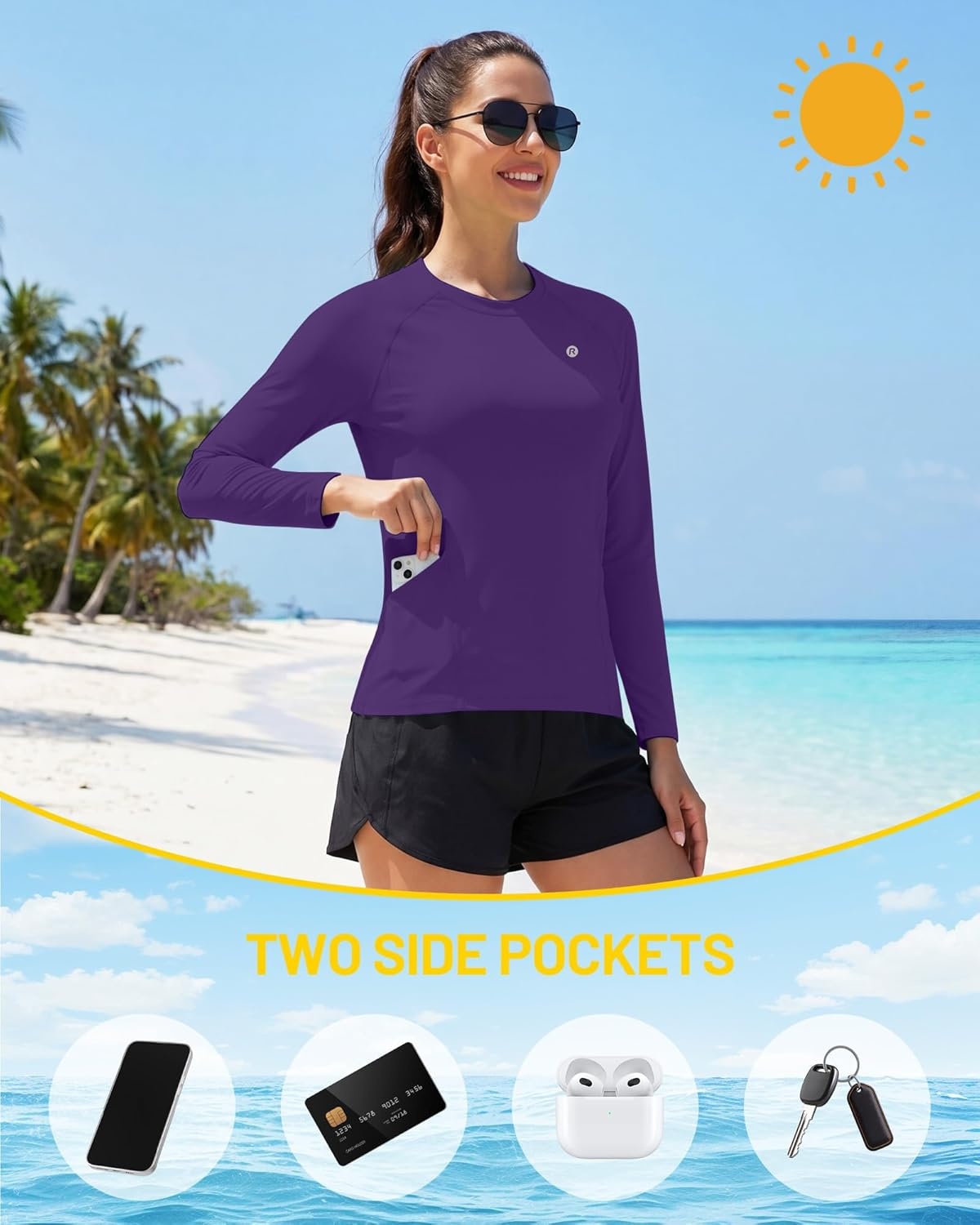 image:imageRunhit Womens UPF 50 Sun Shirts with Pockets Long Sleeve UV Protection Swim Rash Guard Lightweight Quick Dry Workout HikingDeep Purple