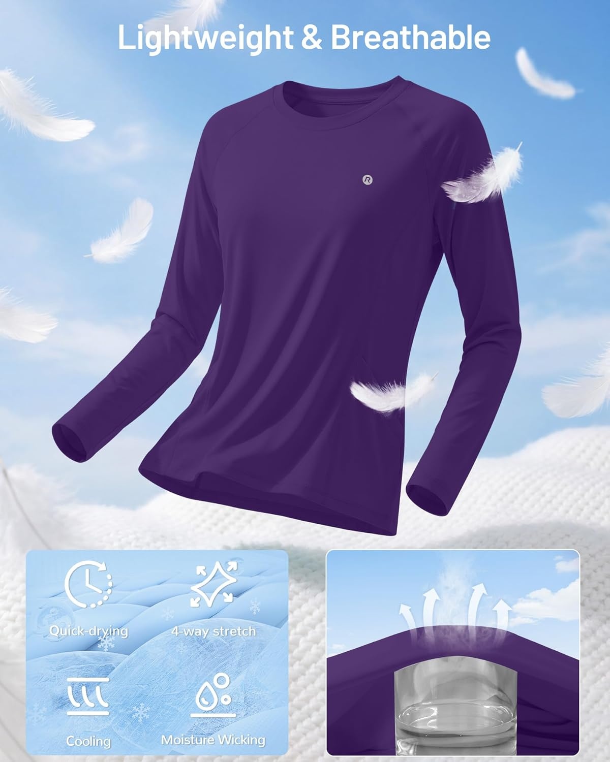 image:imageRunhit Womens UPF 50 Sun Shirts with Pockets Long Sleeve UV Protection Swim Rash Guard Lightweight Quick Dry Workout HikingDeep Purple